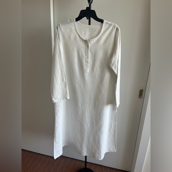 FabIndia style white handwoven hi quality khadi Kurta dress long tunic women XL - Picture 1 of 9